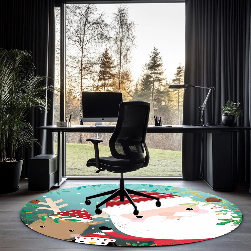 Christmas Santa Claus Printed Round Rug Carpet Chair Rug Area Rug Entryway Doormats,for Office Chair Living Room Bedroom Kitchen Room.