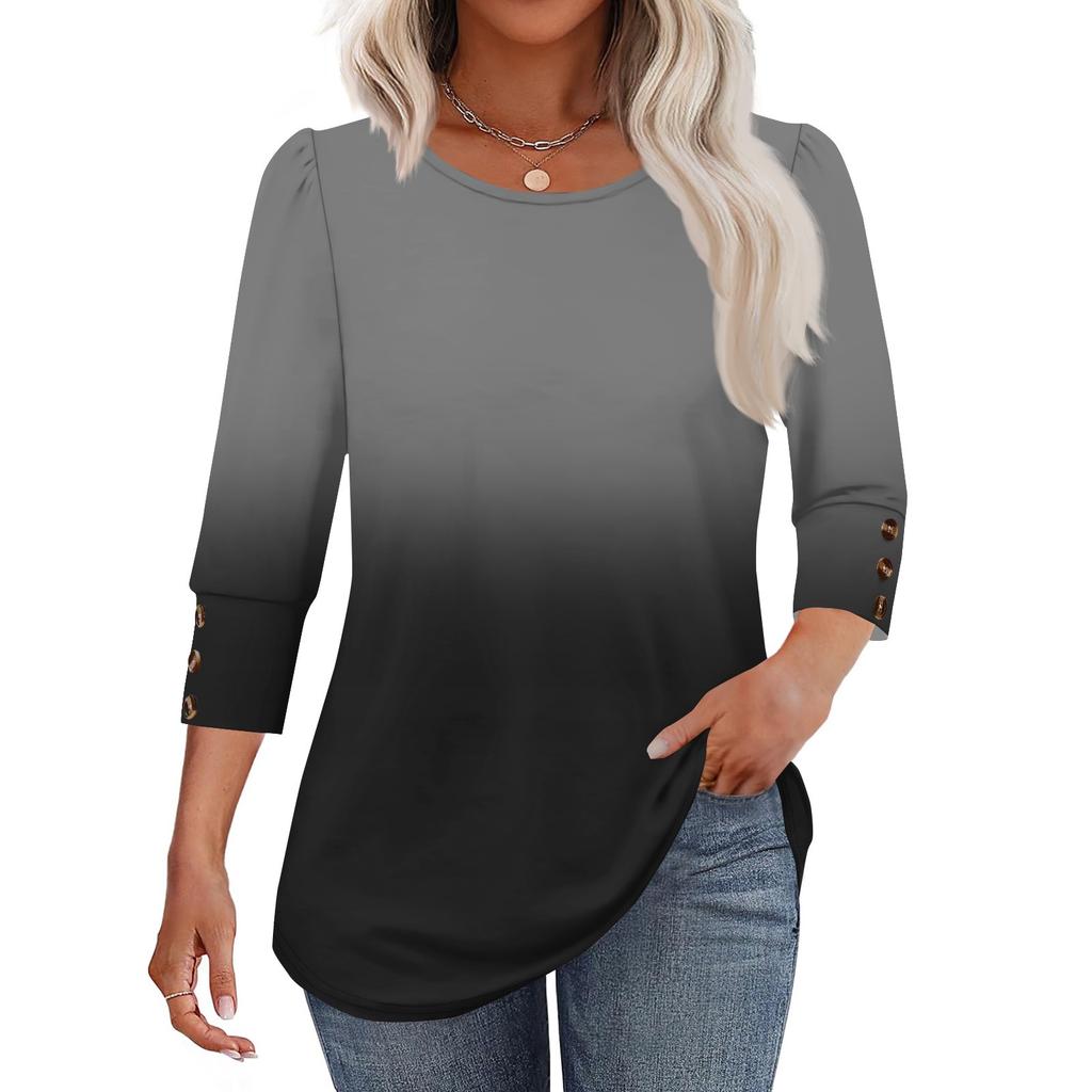 Damenmode Lässig Farbverlauf, Krawatten-Print Rundhals Kurzarm T-Shirt Top