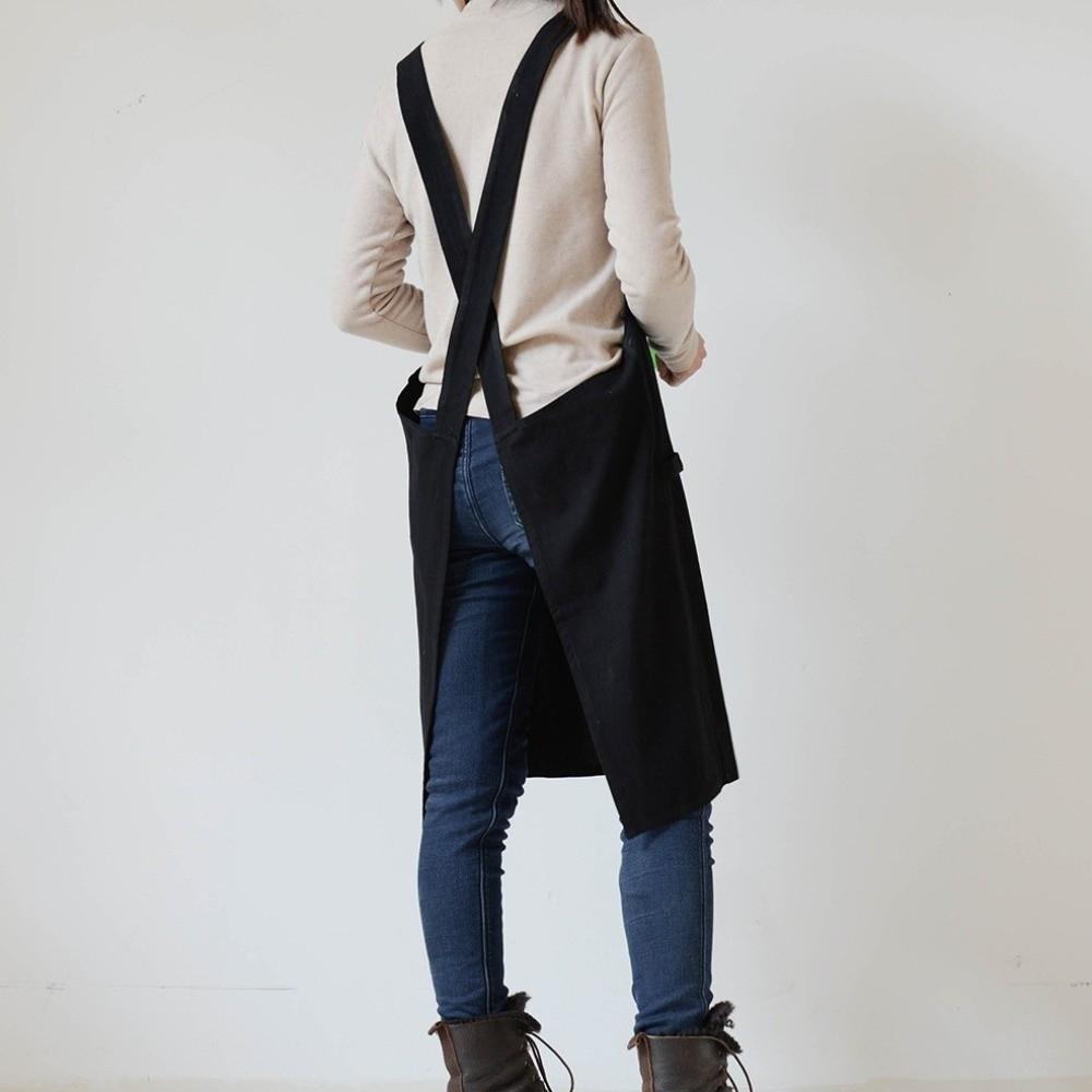 Simple Pocket Apron Cotton Household Waterproof Apron Durable Unisex Work Clothes  Coffee Shop