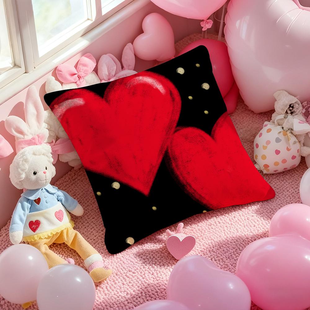 Valentine Red Heart Pillow Case Soft Plush Fabric Double-Sided Printed Cushion Cover Warm Winter Sofa Pillow Case