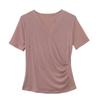 Womens V Neck Wrap Ruched Rhinestone Mesh Short Sleeve Casual Blouse