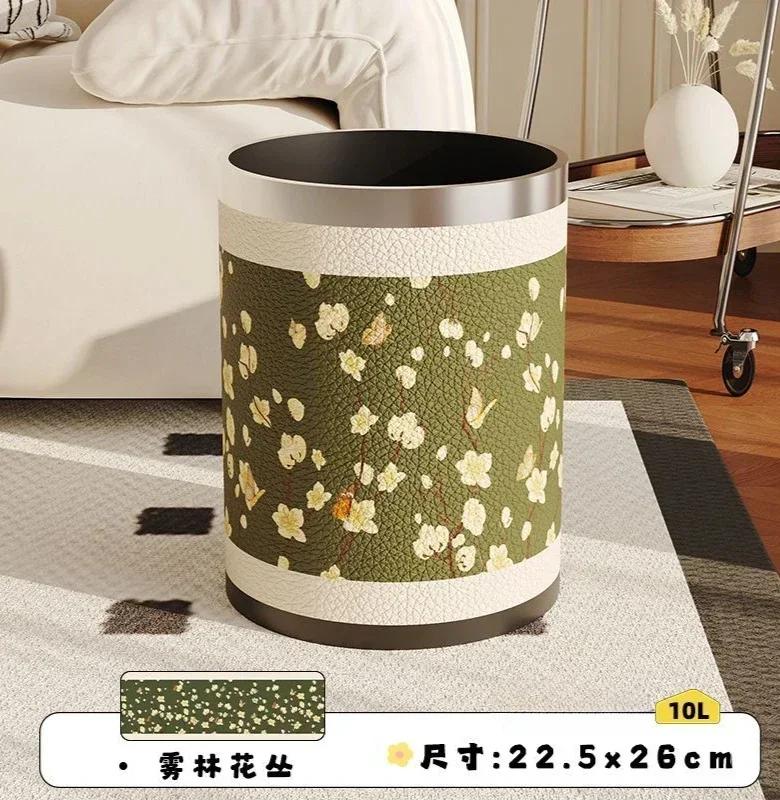 Antique Style Leather Trash Can High Quality Wastebasket Home Living Room Bedroom Trash Bin Wastebasket Home Accessories