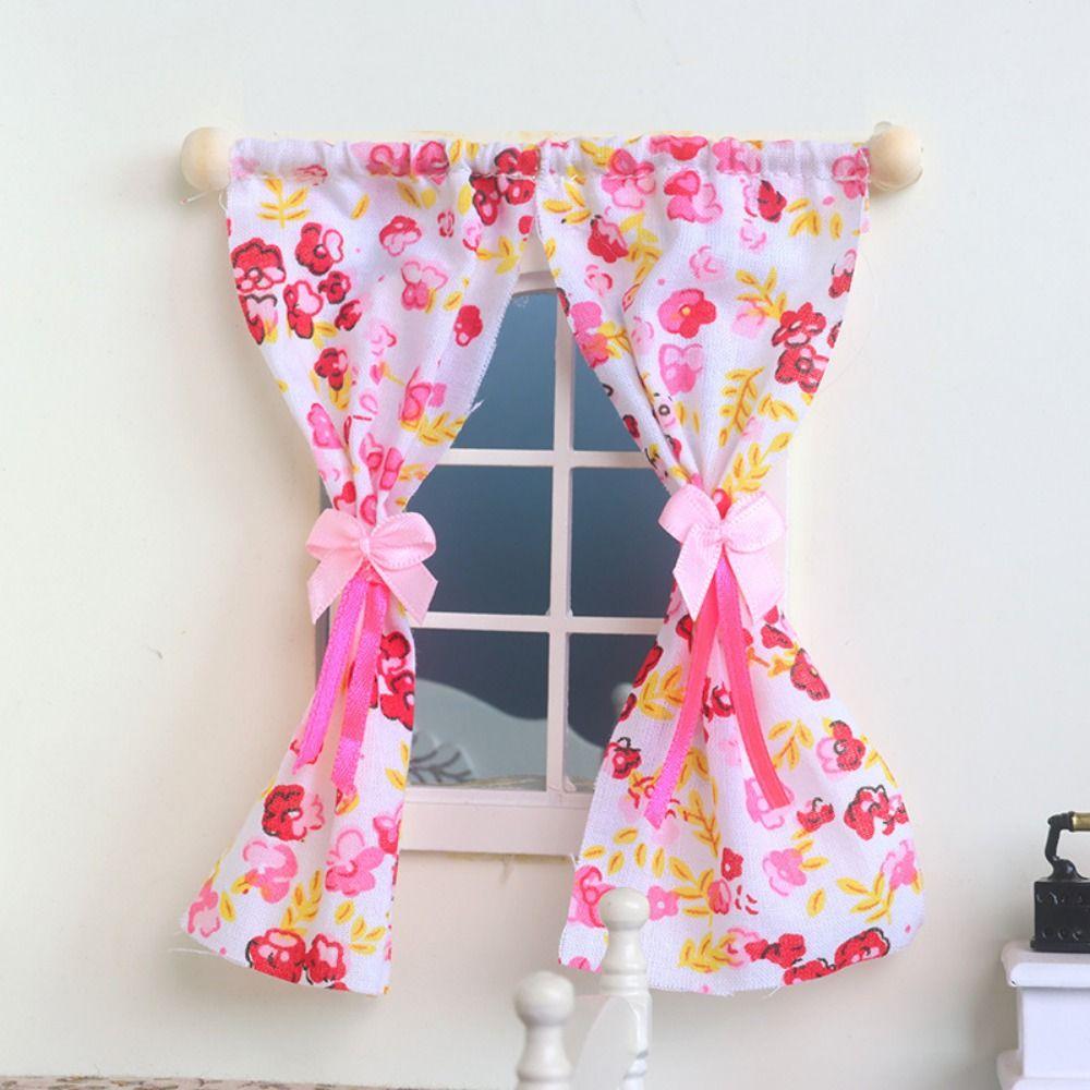 1/12 Dollhouse Sweet Floral Curtains Model Lace Mesh Dolls House Living Scene Decor