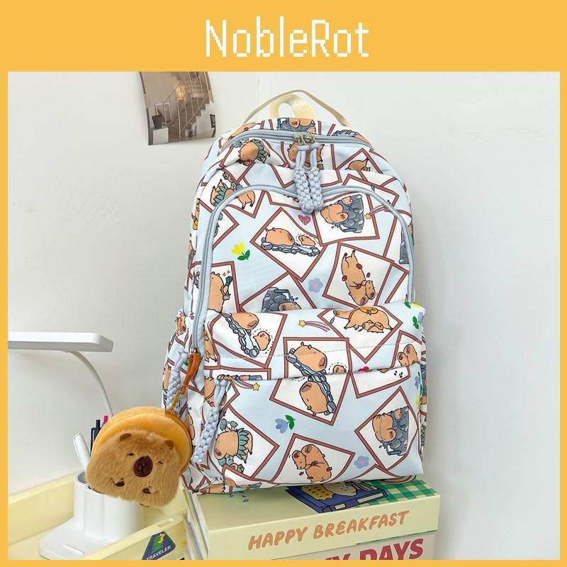 Capybara Theme School Backpack Nylon Waterproof Durable Breathable For Teen Students