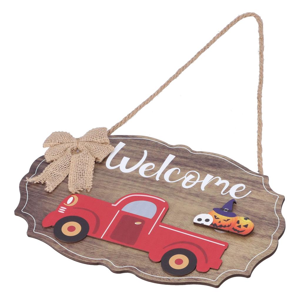 Wooden Welcome Sign with 12Pcs Interchangeable Seasonal Icons Wall Hanging Plaque for Front Door