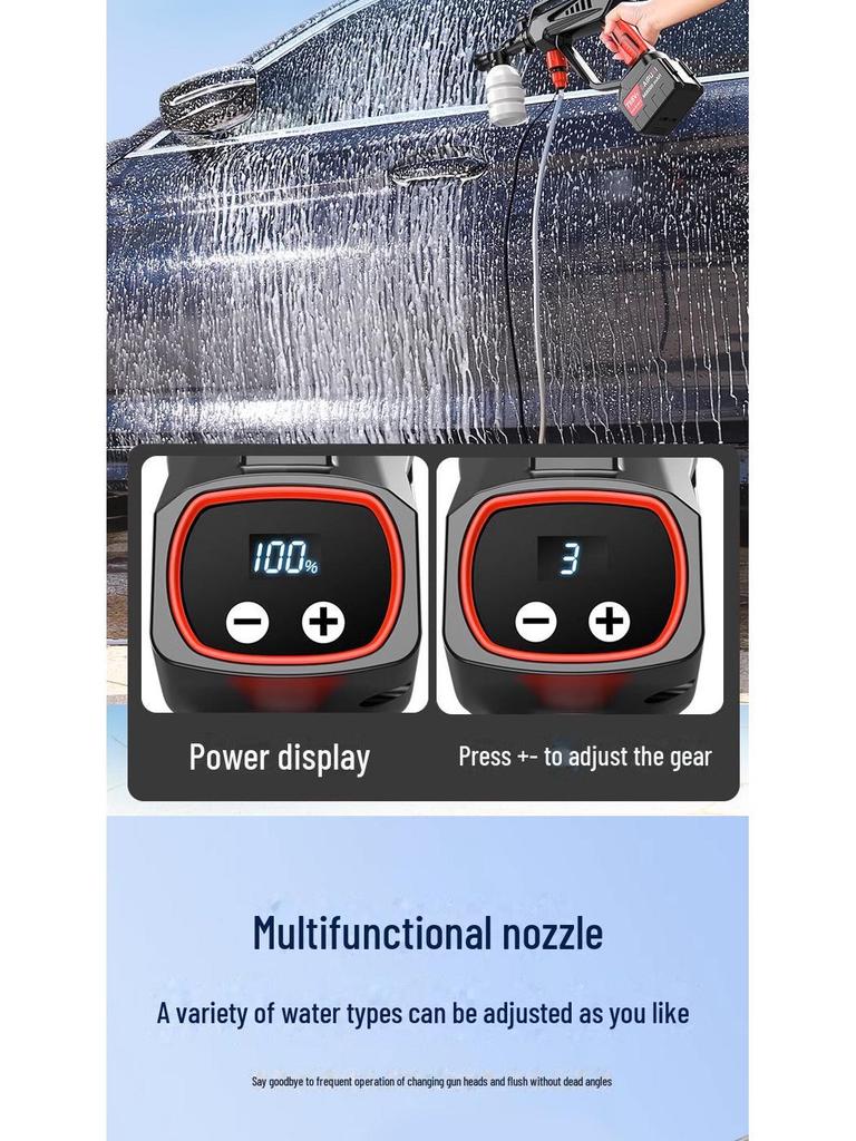 Portable High-Power Brushless Car Wash Machine - Wireless, Lithium Battery, High-Pressure Water Gun for Household Cleaning.