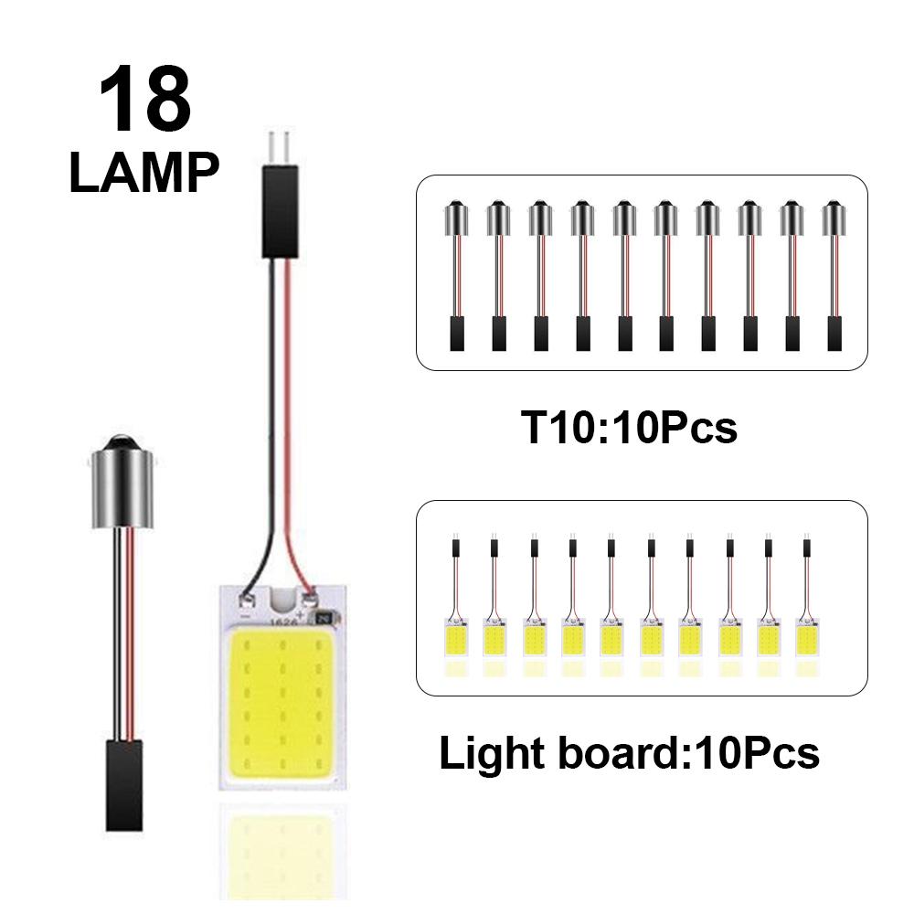 10PCS Car LED Lights Panel 18/24/36/48 SMD T10 BA9s 12V COB Lamp Bulb Car Dome Light Reading Lights Auto Interior Accessories
