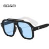 SO&EI Fashion Pilot Women Sunglasses Shades UV400 Retro Rivets Men Gradient Trending Square Blue Yellow Sun Glasses