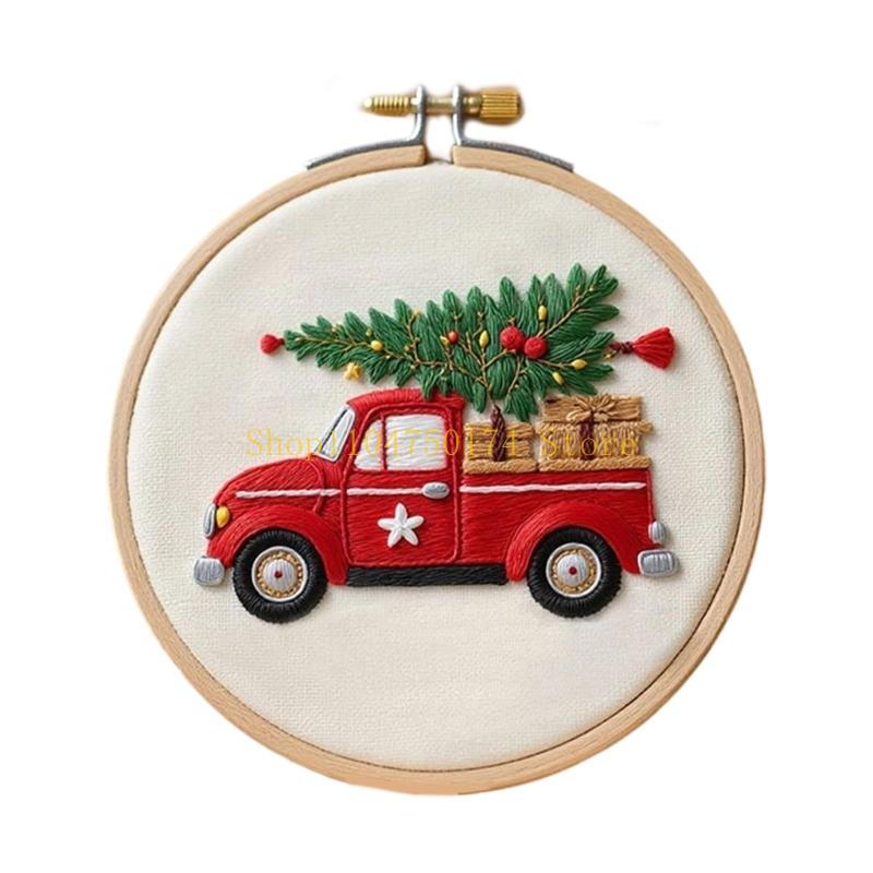 Christmas Themed Embroidery Set with Embroidery Hoop Cloth Thread Needle Instructions for Beginner Handmade Art Craft top sale