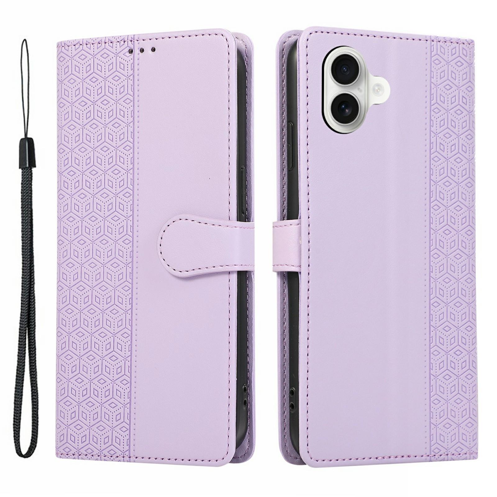 

Чехол для iPhone 17 Сплетенный ромбовидный кожаный чехол для телефона с ремешком на запястье Purple