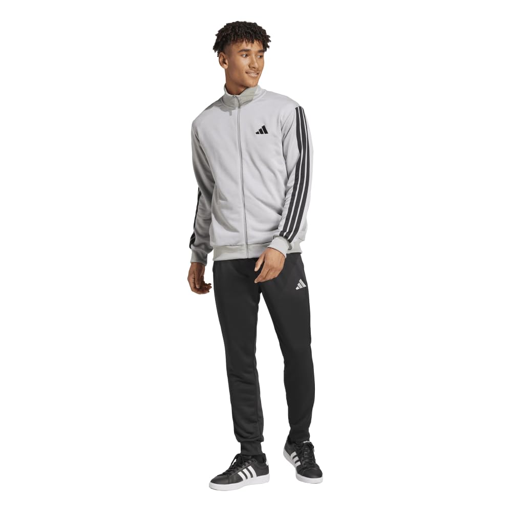 Adidas ECT00 Basic French Terry Tracksuit Medium Gray Gray Heather Solid Gray Sizes Men's 3-Stripes Set, Heather/Medium (JI8876), J/L