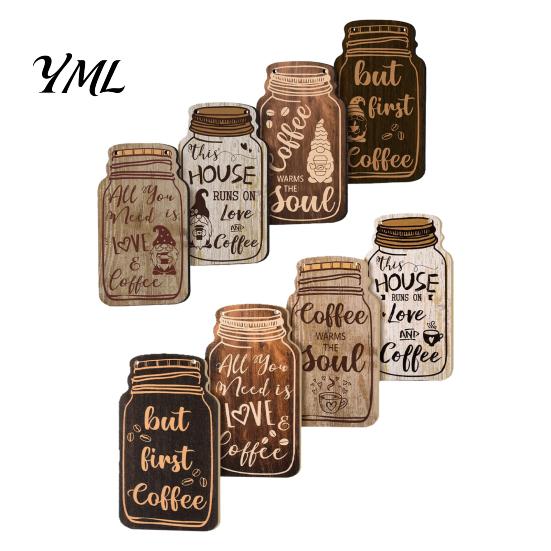 Coffee Station Hanging Decoration 4Pcs Bar Wooden Wall Sign, Farmhouse Rustic Mason Jar Kitchen Sign Decoration, Art Plaque for Cafe Dining