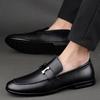 Square heel British gentleman's style driving shoes men's one-pedal leather splicing round head large set of casual shoes