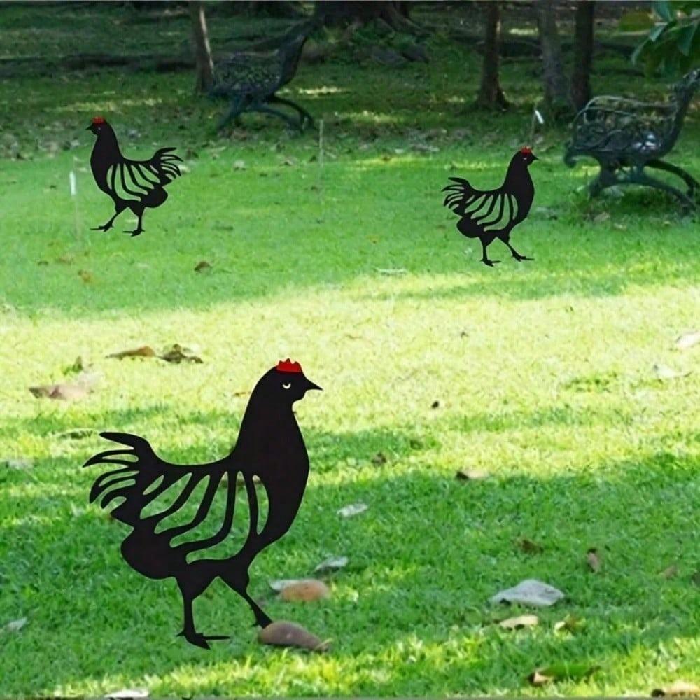 1 Piece Metal Rooster and Hen Garden Stakes Outdoor Iron Art Yard Decor Lawn Ornament Rustic Farmhouse Poultry Statue