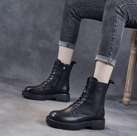 Fashion 4.5CM Fashion Women Boots Handmade Retro Genuine Leather Thick Heel Platform Ankle Boots For Women Warm Short Boots
