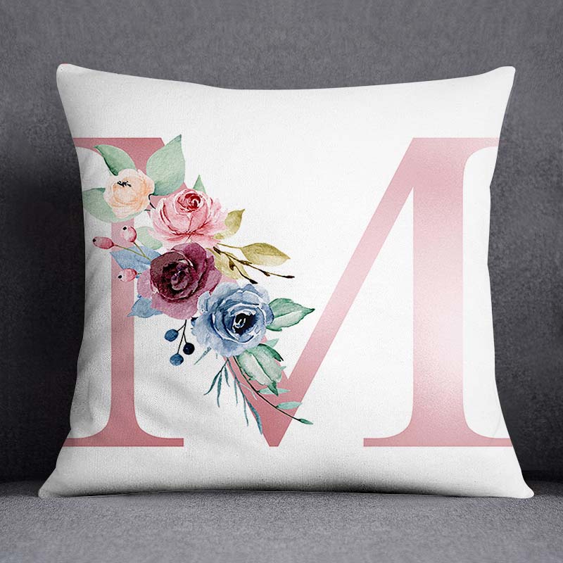 Floral Alphabet Pattern Decorative Pillowcase Square Pillowcase Home Office Decorative Cushion Cover
