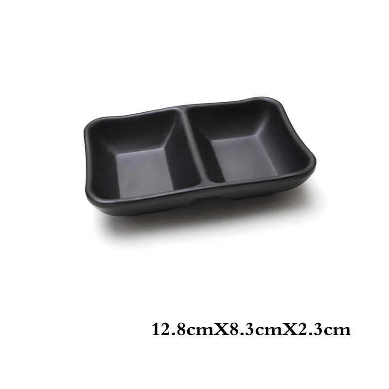 1Pcs Black Melamine Food Grade Plastic Soy Sauce  Pot Bar Tableware Seasoning Sauce Chili Double Grid Sauce Dish Snack Plate
