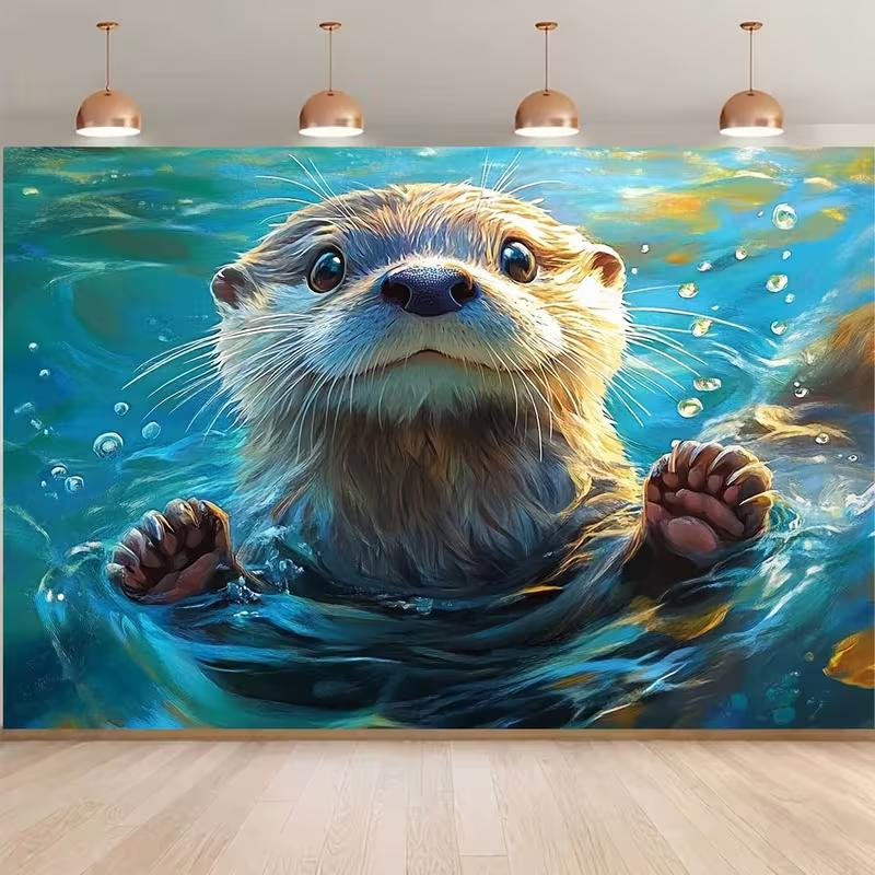 

2D Flat Blue Water Bubbles Otter Backdrop for Whimsical and Nature Photoshoot 47.2x31.5inch/120*80cm