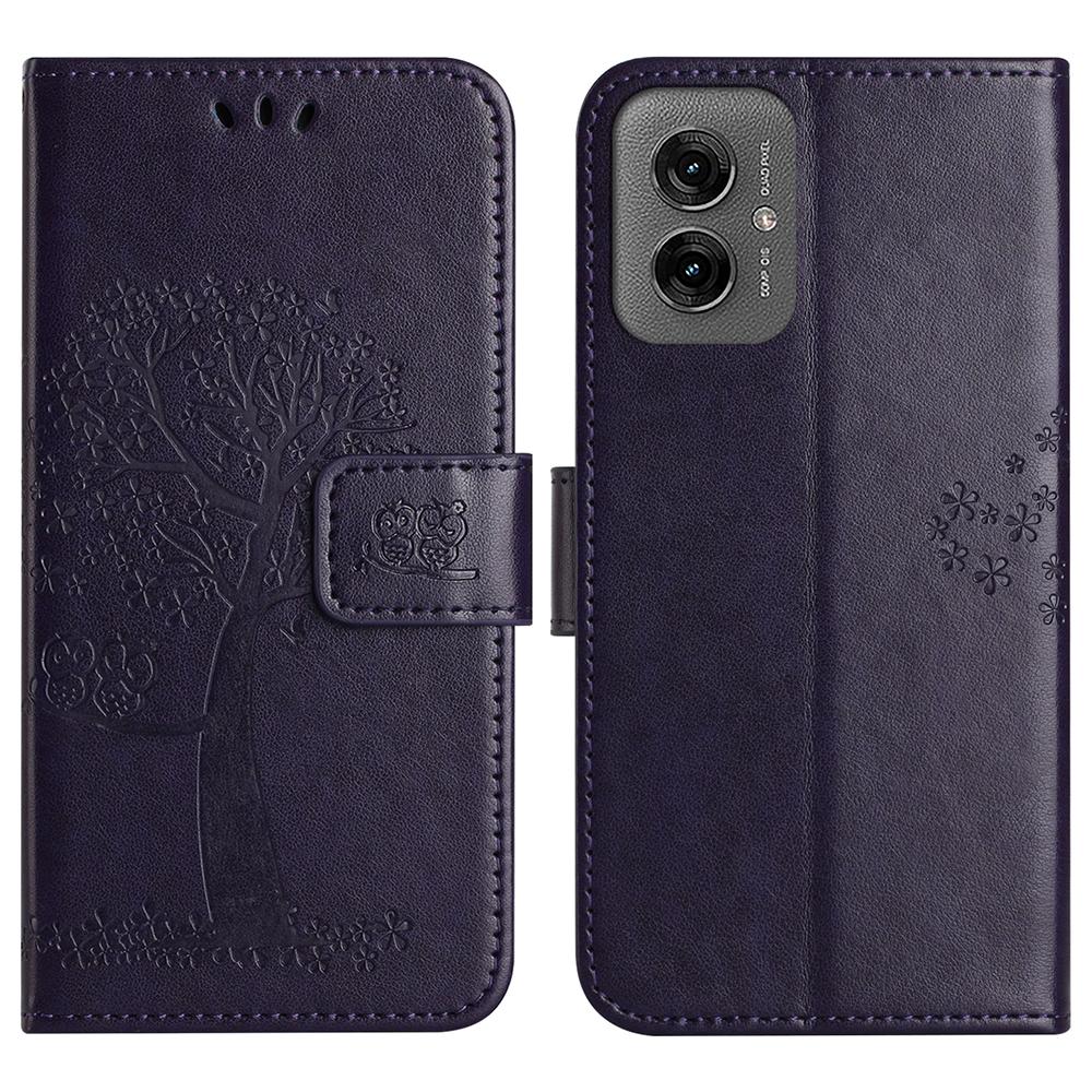 For Motorola Moto G55 5G Case PU Leather Owl Tree Imprinted Wallet Phone Cover