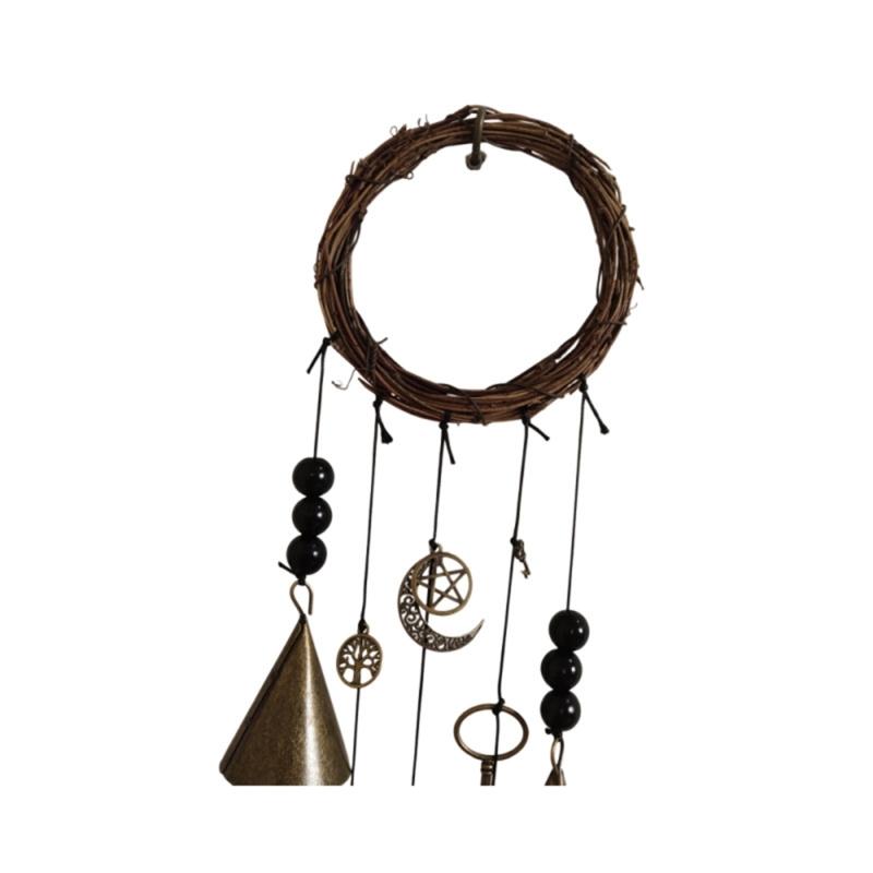 Hexenglocken Türhänger Hängend Wicca Glocken Schützend für Türgriff Rattan Kranz Windspiele Hexerei Schmuck Dekor