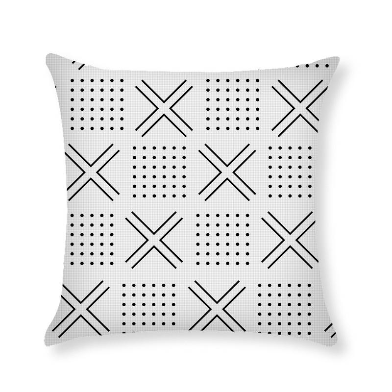 Nordisch Schlicht Schwarz und Weiß Geometrisch Weiß Leinen Kissenbezug Sommer Zuhause Sofa Kissen Kissenbezug