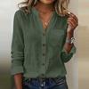 Women Shirt V Neck Long Sleeve Button Down Spring Summer Casual Tops