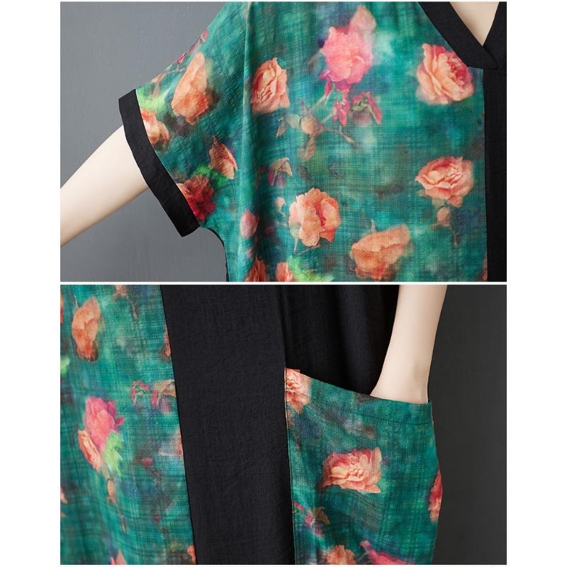 DIMANAF Women Summer New 2025 Plus Size Dress Casual V-Neck Loose Flower Long Dress Vintage Dress Maxi