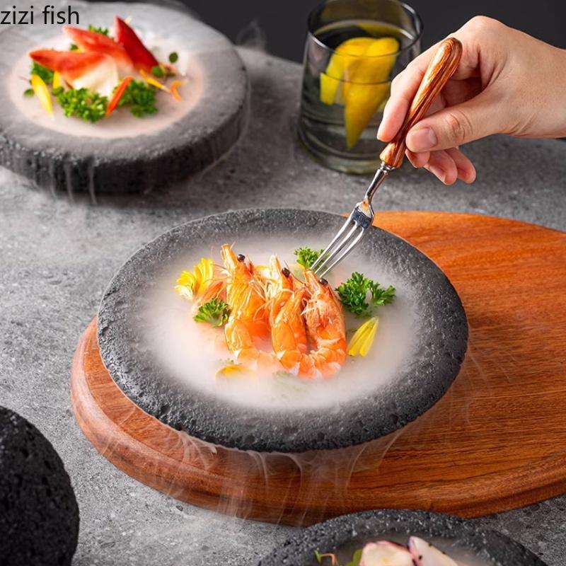 Meteorite Tableware Cement Dining Plate Dry Ice Tray Sashimi Dish Planet Bowl Dessert Bowl Fruit Plates Sushi Plate Steak Plates