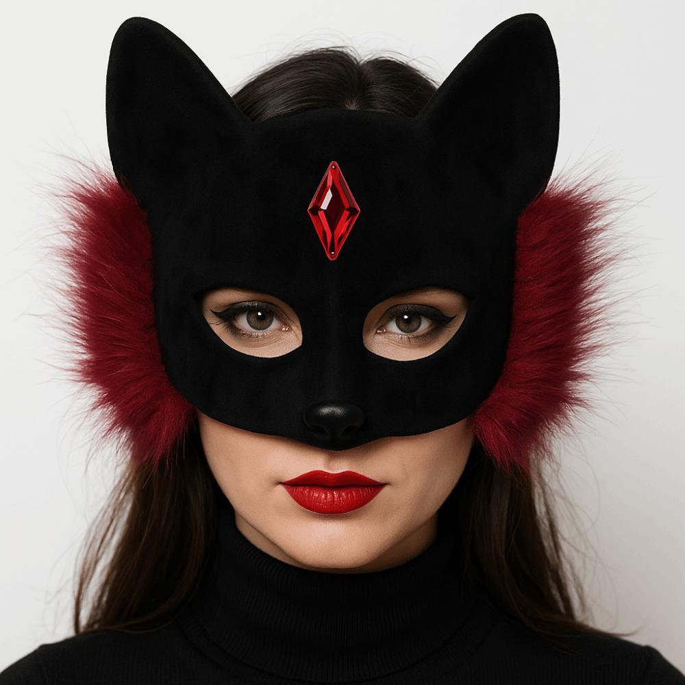 Futrzasta Maska Maskaradowa na Halloween Śmieszna Maska Półtwarzowa Urocze Maseczki z Pyszczkiem Kota Teatr