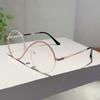 Fashion Semi-Rimless Round Frame Women's Ins Brand Design Pink Glasses Blue Light Blocking Retro Metal Decor Eyewear