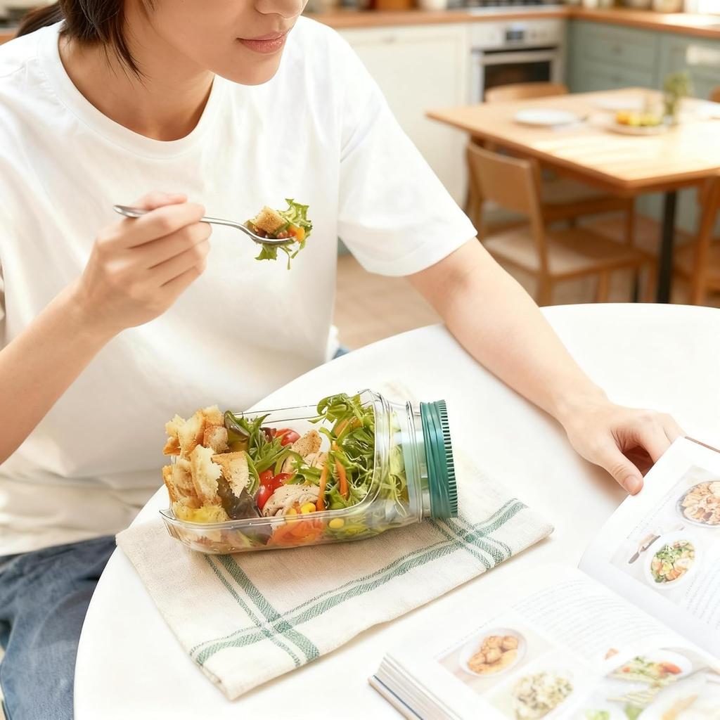 Tragbare Plastik-Salatbecher All-in-One-Behälter Auslaufsicher Haferflocken-Schüsselbehälter Wiederverwendbar Frisch halten Frühstück Obst Aufbewahrungsbox