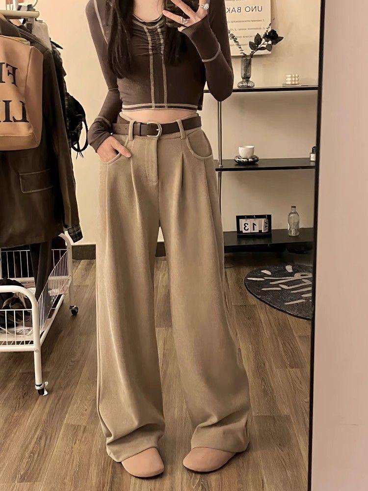 Meilard Women's High-Waisted Wide-Leg Corduroy Pants - Spring/Fall Style, Slimming, Loose Fit.