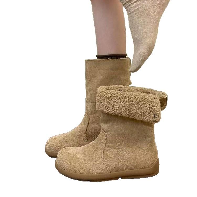 Wear it in the first snow! Retro suede two wear snow boots for women in autumn 2025 new velvet thickened flat-bottomed medium boots