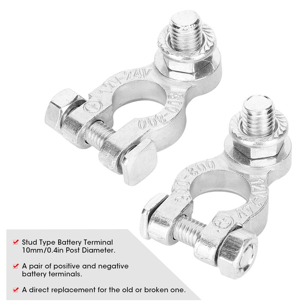 Pair of 1224V Universal Car Battery Terminals Stud Type 10mm0.4in Cable Positive Negative
