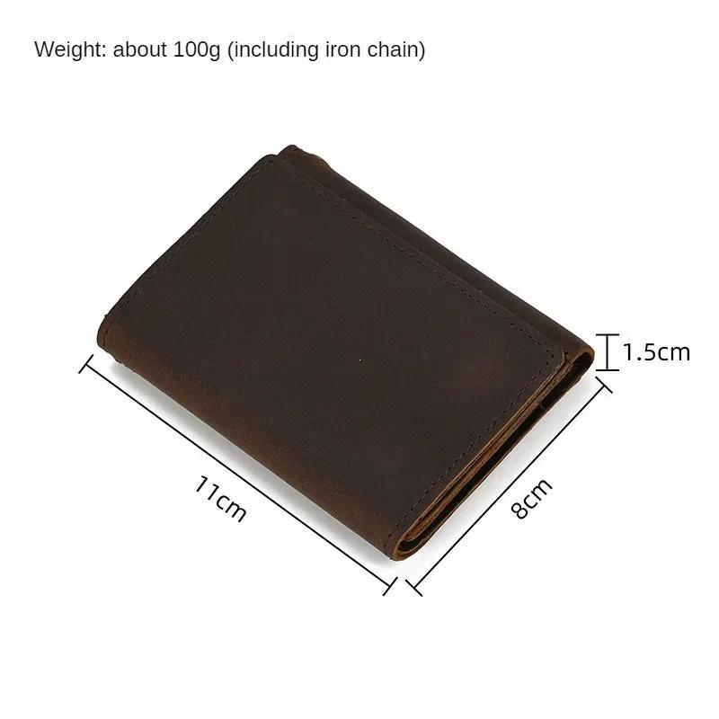Erkek Hakiki Deri Kısa Cüzdan Zincir Fermuarlı Clutch Cüzdanlar Erkek Kısa Üçlü Çanta Kartlık Bozuk Para Cüzdanı