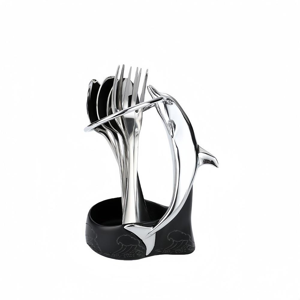 Stainless Steel Dolphin Cutlery Holder Portable Fruit Fork Fork Spoon Stand Decorative Fruit Fork Set Table Storage