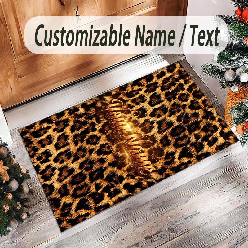 Leopard Theme Crystal Velvet Floor Rug Personalized Custom Name Text Warm Carpet Home Decoration