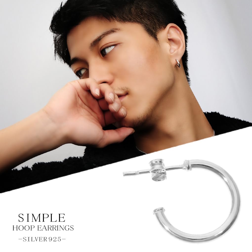 [Shinjuku Gin No Kura] Simple Half Hoop Sterling Silver 925 Earring, Single Ear, Basic Ring Earring, Round Top, Mirrored Finish