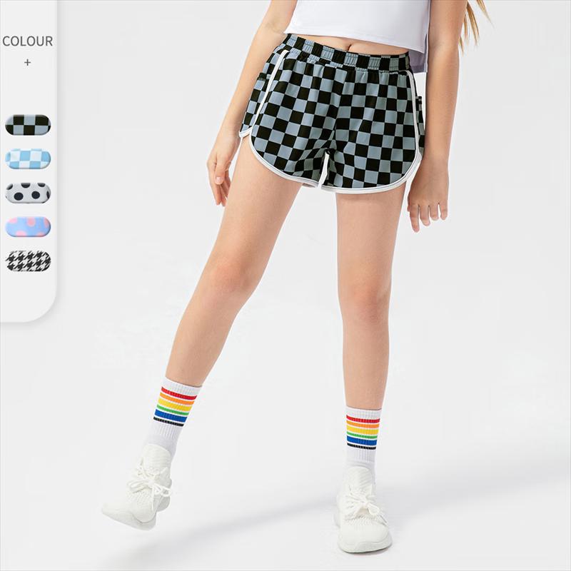 Girls' Checkered Quick-Dry Athletic Shorts