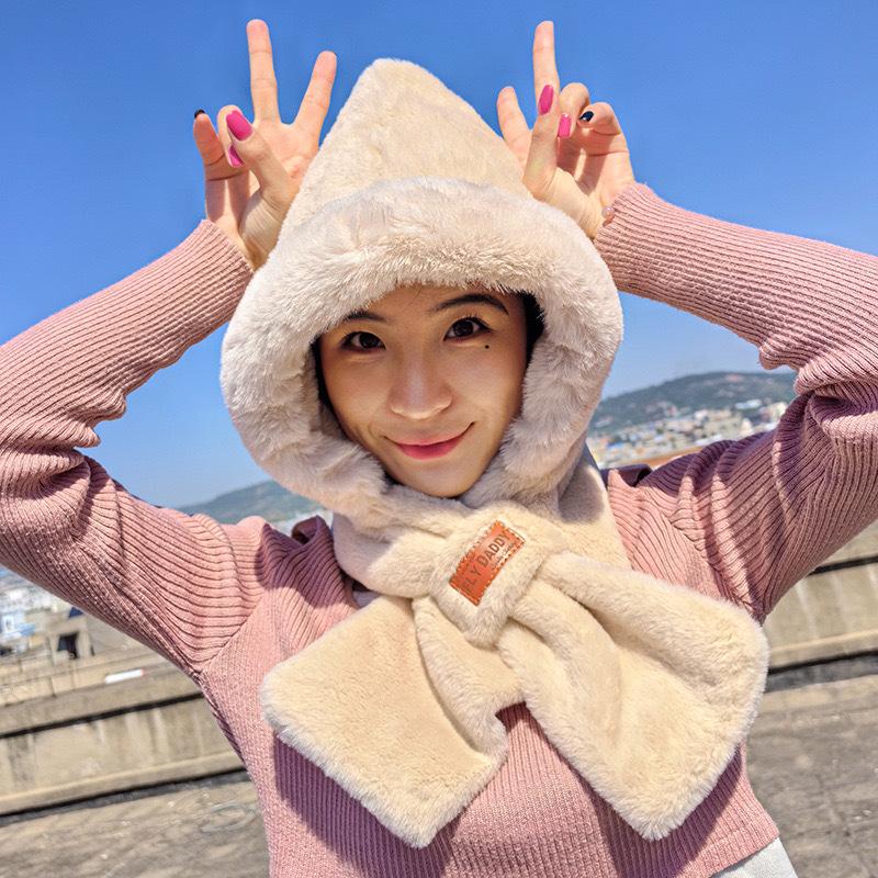Scarf Hat Integrated Autumn and Winter Warm Plush Thickened Imitation Rabbit Fur Cute Ear Protection Hat