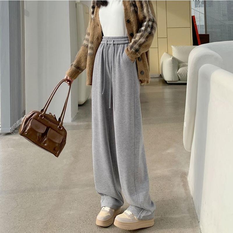 

Вязаные женские брюки палаццо Зимний новый стиль Плюшевые с высокой посадкой Драпированные брюки-шаровары Мягкие и эластичные Повседневные Теплые Прямые Брюки из клейкого риса XL