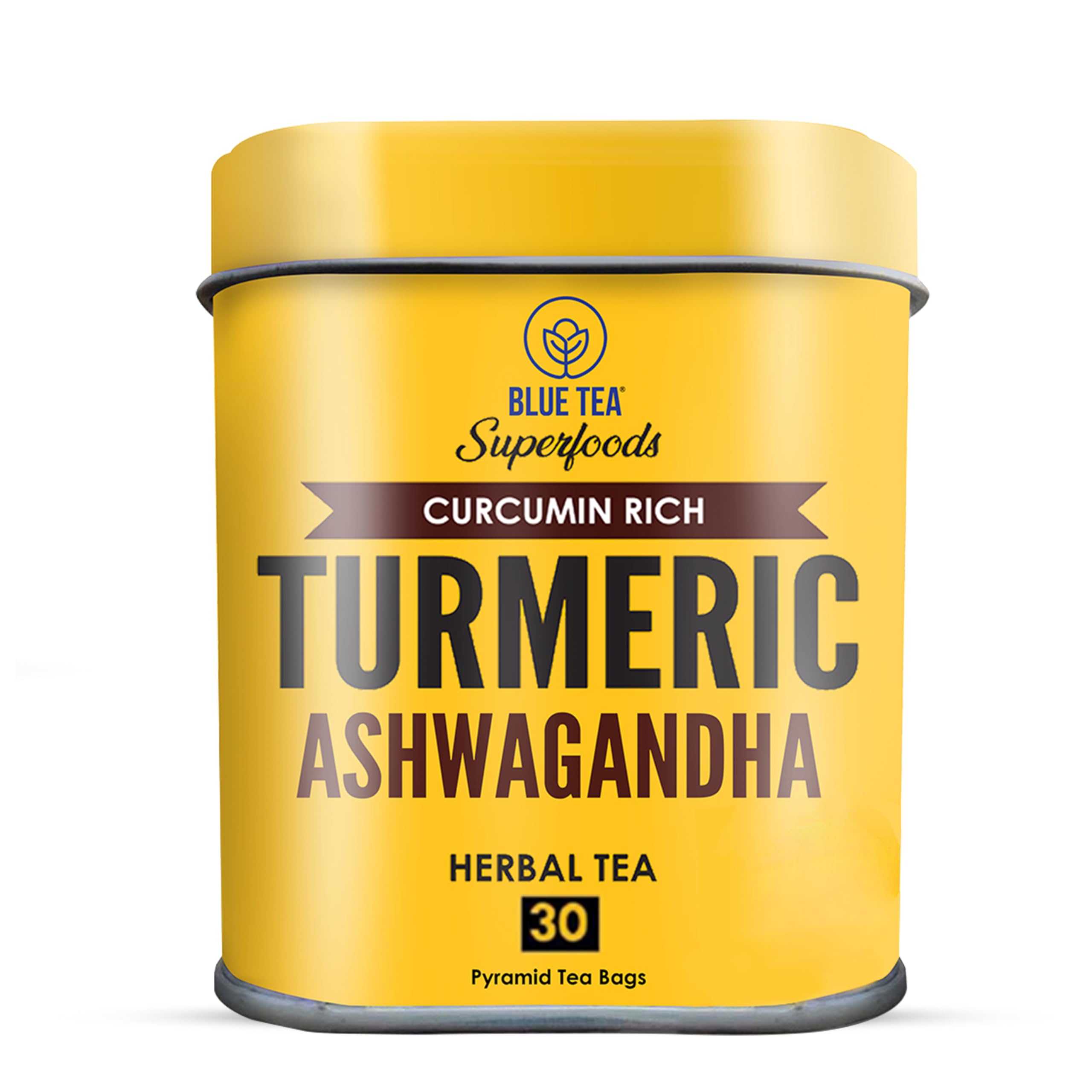 

BLUE TEA - Turmeric Tea - Ashwagandha - 30 Tea Bags - Plant Based | CURCUMIN RICH - HERBAL BLEND | Herbal Tea - Caffeine Free | Non-GMO - G