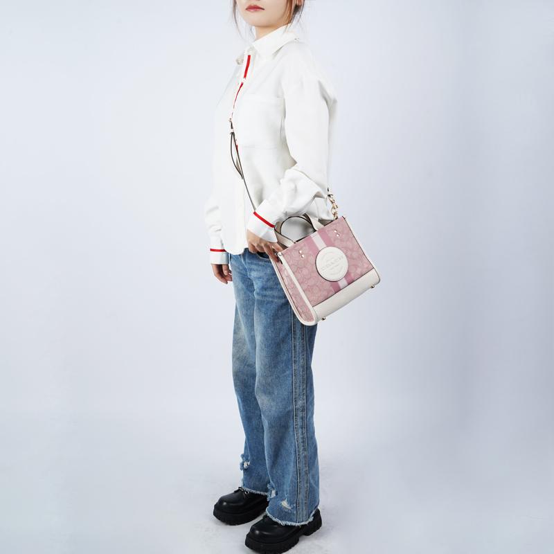 Coach Dempsey 22 Klassische Monogramm-Canvas- und Ledertasche Damen-Tragetaschen Kirschblütenrosa C7965-IMSXX