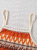 2-Piece Girls' Summer Set: Light Retro Ethnic Geometric Cutout Crew Neck Long-Sleeve Cropped Top with Linear Design Cami Dress