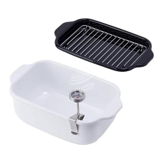 Fuji Enamel Tempura Pot, Square Enamel, Washable Thermometer, Drainboard Net, Comes with Bat, White