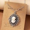 Timeless Silver Color Cameo Pendant Necklace Elegant Oval Unique Pattern Mysterious Necklace For Women Sophisticated Jewelry