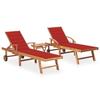 Chaises longues lot de 2 avec table et coussin Bois teck solide