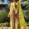 Women's Fashion Sexy Hollow Chain Personalized Printed One-Piece Swimsuit