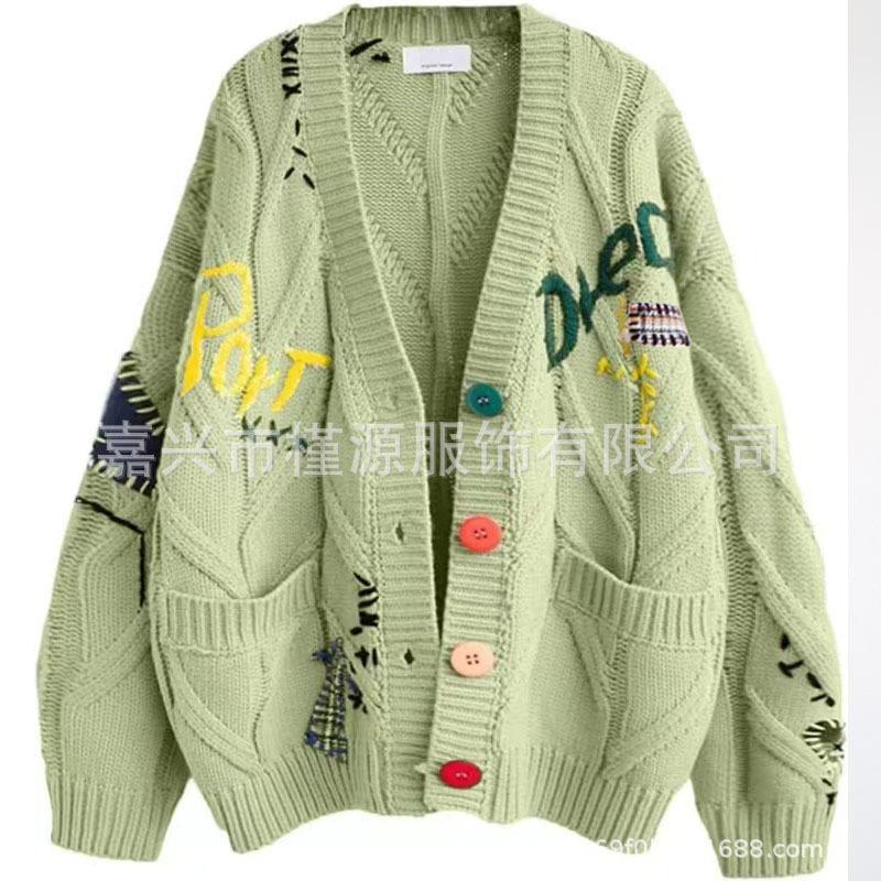 Fashion Lazy Wind Embroidered Sweater Women's Autumn and Winter New Letter Design Loose Knitted Sweater Jacket Tide