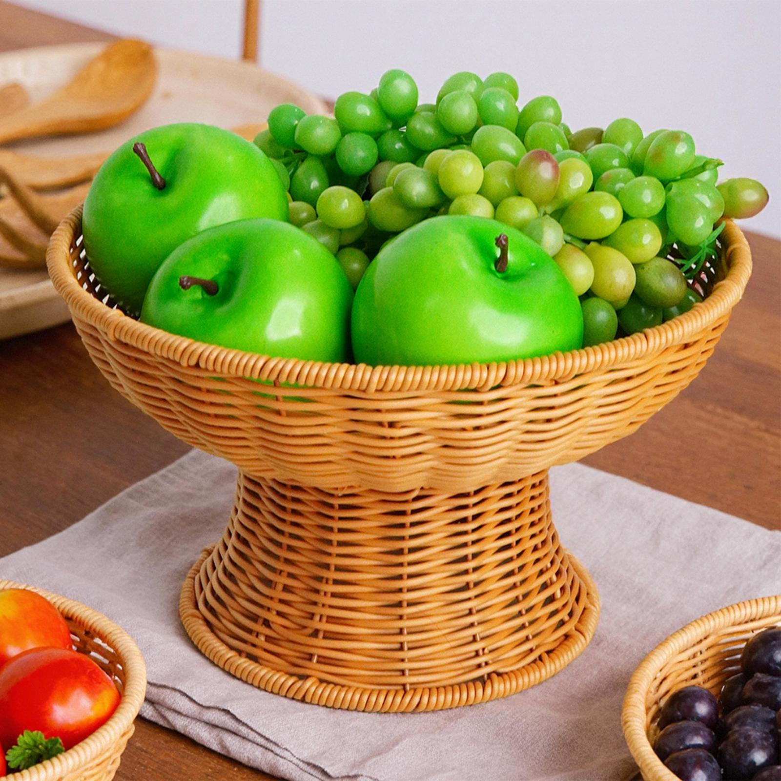 

Footed Fruit Basket Bread Bowl Decorative Kitchen Tray Woven Snack for Bathroom Party tea color